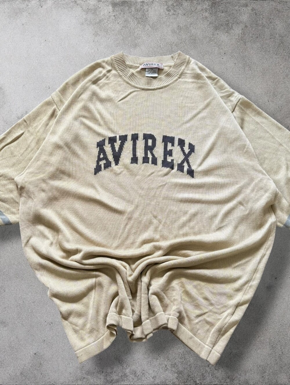 Vintage Avirex Knit T-Shirt Front Spellout Jersey Style Tee 2XL 90s Streetwear